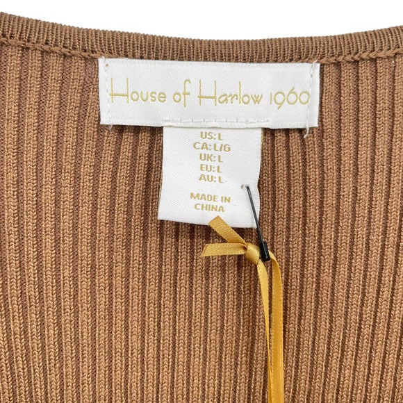 House of Harlow 1960 Long Sleeve Twist Front Ribbed Fitted Midi Dress Size Large - Picture 7 of 12